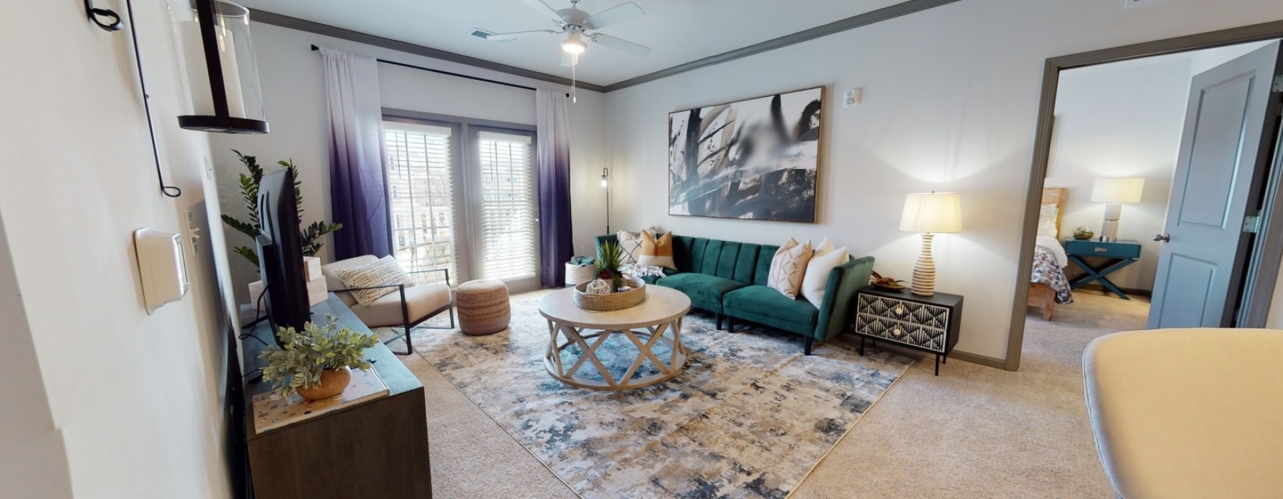 living room with a couch and coffee table